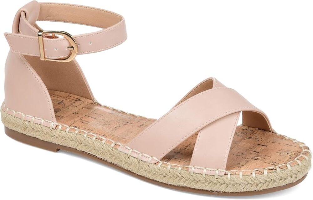 NEW Journee Collection Espadrille Flat Sandals Blush Pink Vegan Leather Sz 8.5W
